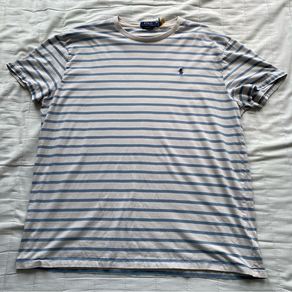 Polo by Ralph Lauren White & Light Blue Striped Crew Neck Tee